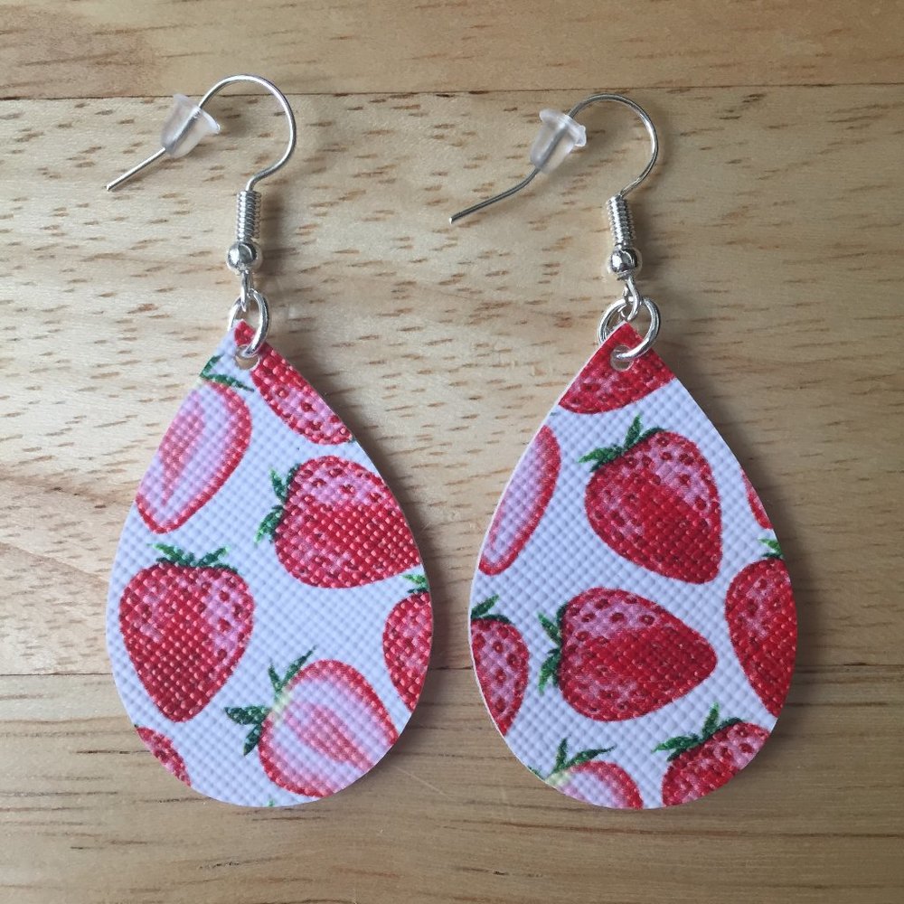 Strawberries faux leather earrings
